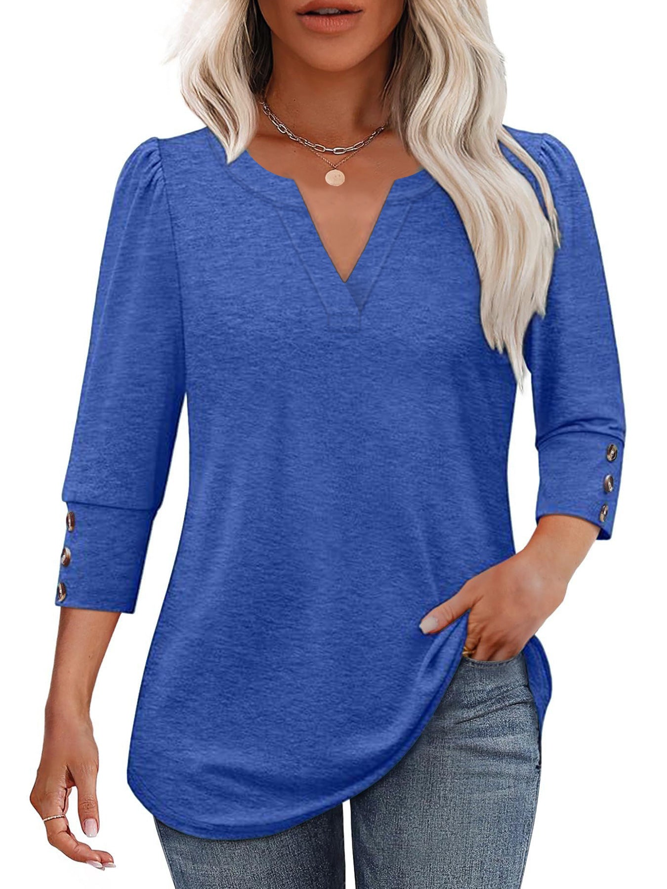 Blouse femme à décolleté en V avec détails de boutons décoratifs Chic und Stil
