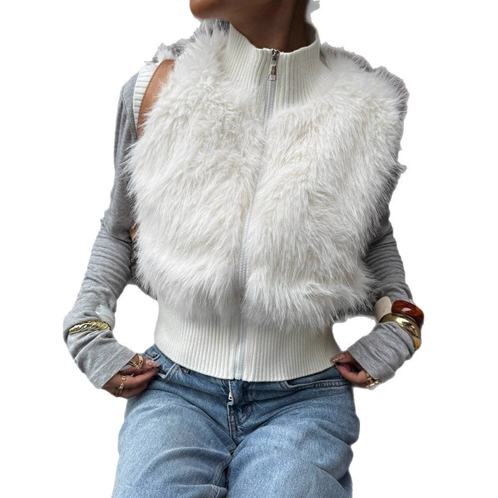 Dames gilet en tricot douillet avec fausse fourrure luxueuse Chic und Stil