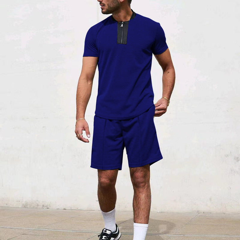 T-shirt de sport pour hommes à manches courtes avec zip et shorts de jogging Chic und Stil