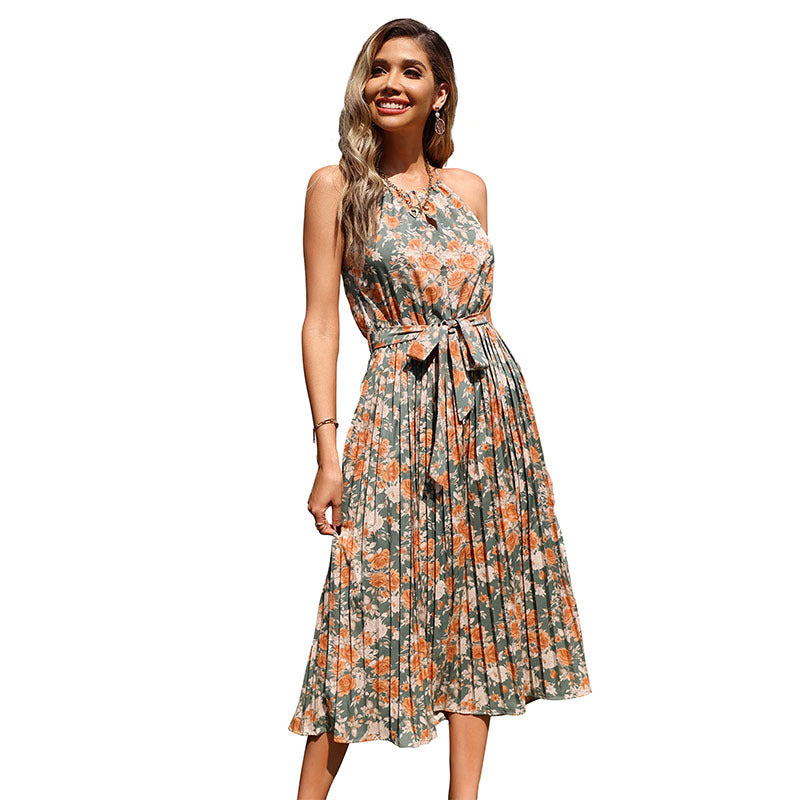 Robe maxi florale pliante pour femmes avec cordon de taille Chic und Stil