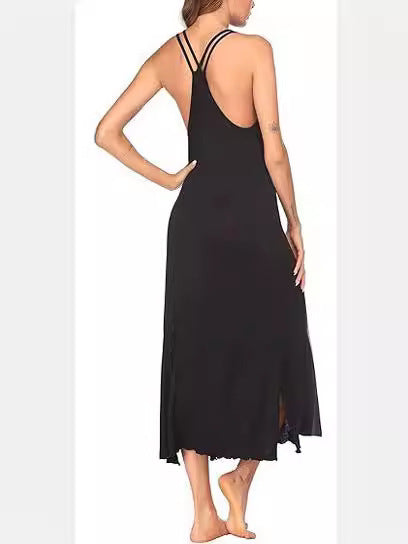 Robe maxi aérienne pour femmes avec des bretelles spaghetti fines et des fentes latérales Chic und Stil