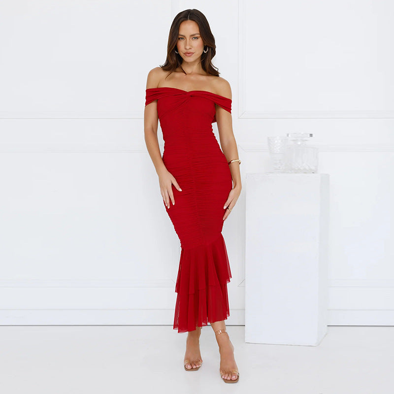 Robe maxi à volants avec épaules dénudées pour femmes Chic und Stil