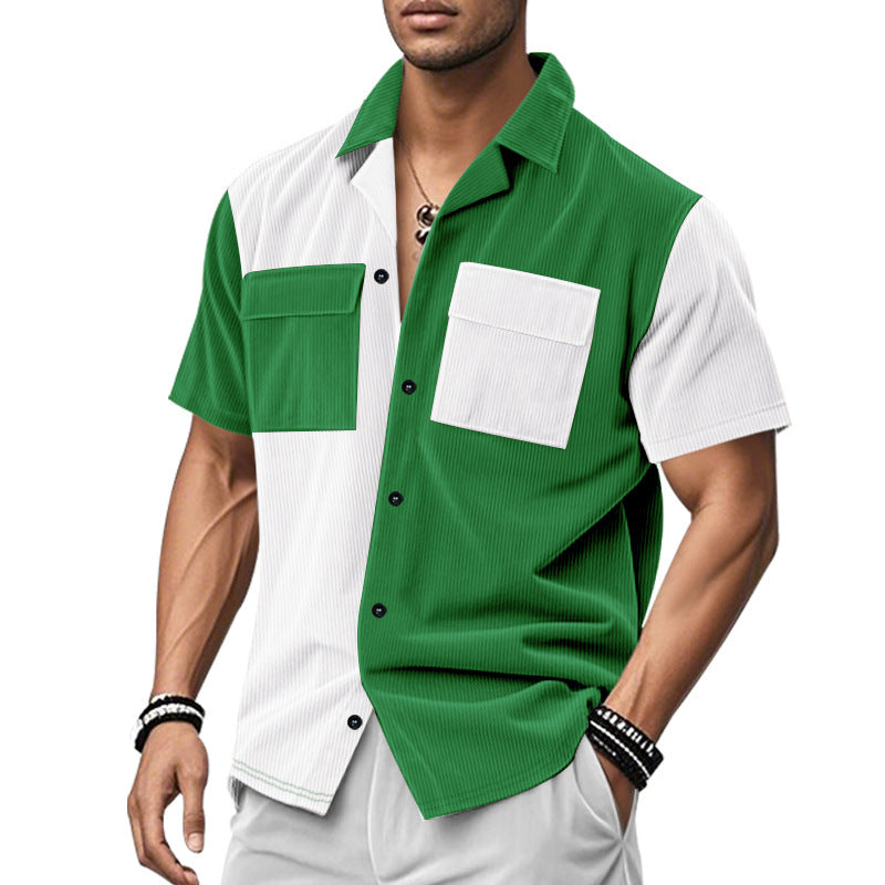 Chemise à manches courtes pour hommes avec un design de bloc de couleurs créatif et des poches pratiques Chic und Stil
