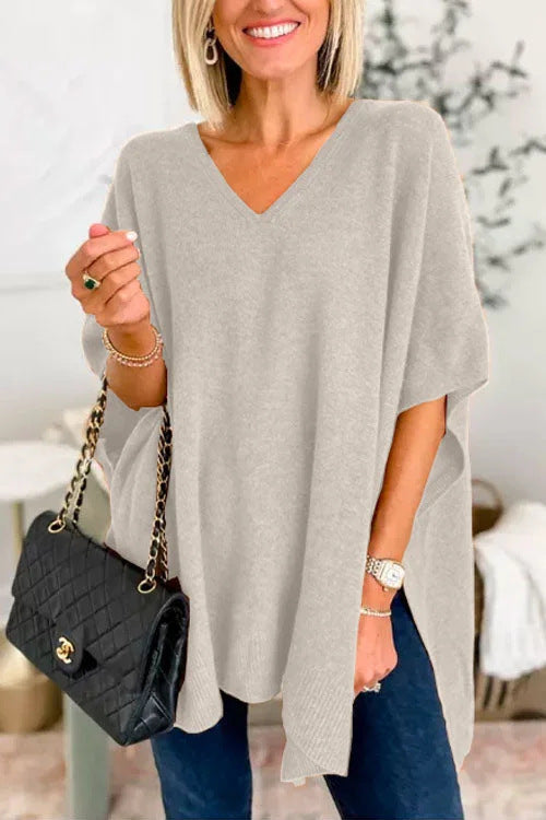 Pull V pour femmes en tricot fin avec des manches larges et un style décontracté Chic und Stil