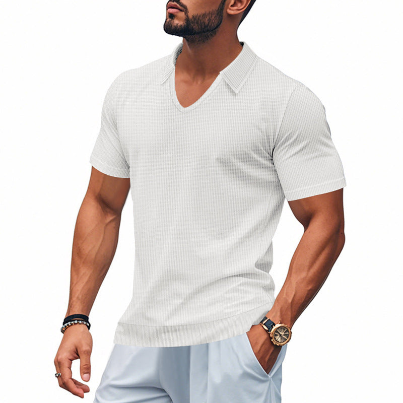 Chemise à col en V à manches courtes pour hommes avec design texturé Chic und Stil