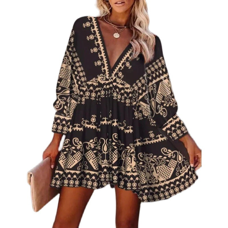 Robe mini imprimée bohème Chic und Stil pour femmes