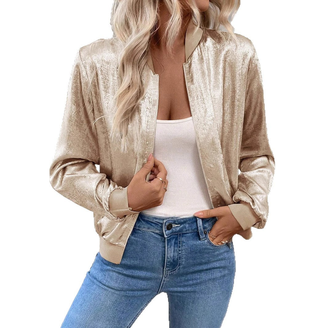 Veste bomber brillante pour femmes avec taille élastique et poches latérales Chic und Stil