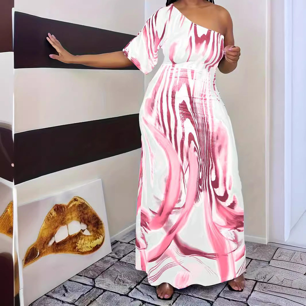 Robe maxi femme avec coupe asymétrique et motif élégant Chic und Stil