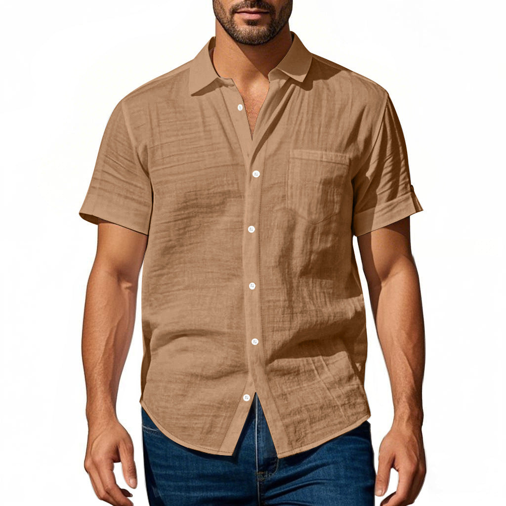 Chemise en lin à manches courtes pour hommes avec design structuré et poche poitrine pratique Chic und Stil