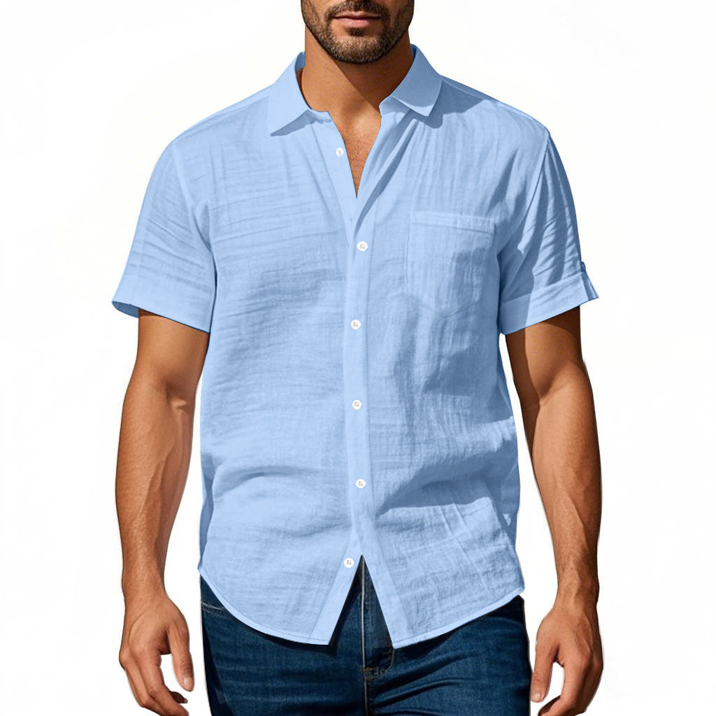 Chemise en lin à manches courtes pour hommes avec design structuré et poche poitrine pratique Chic und Stil