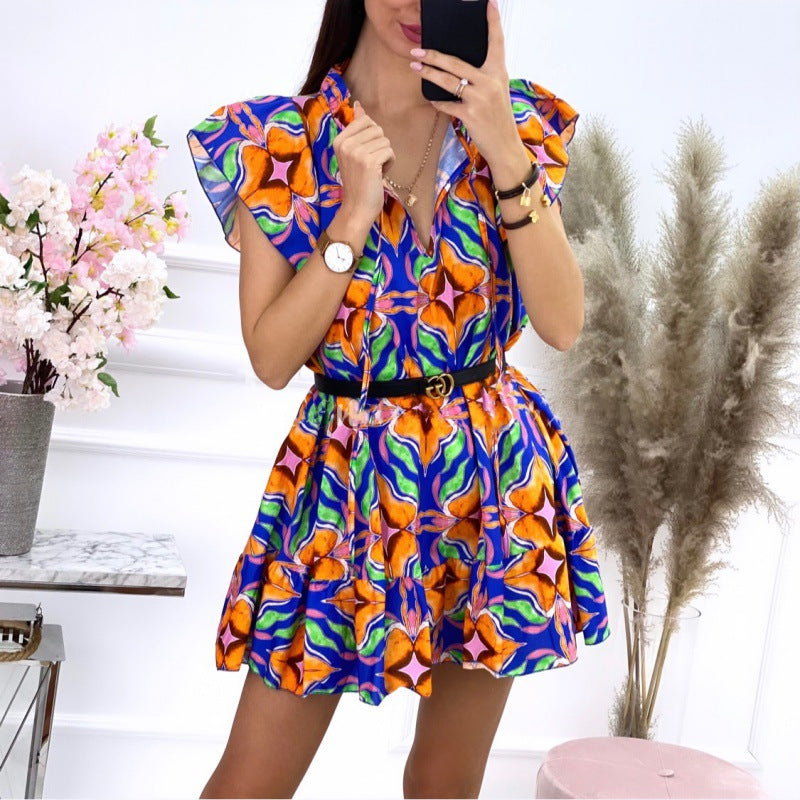 Robe mini à ligne A fluide pour femmes avec manches à volants Chic und Stil