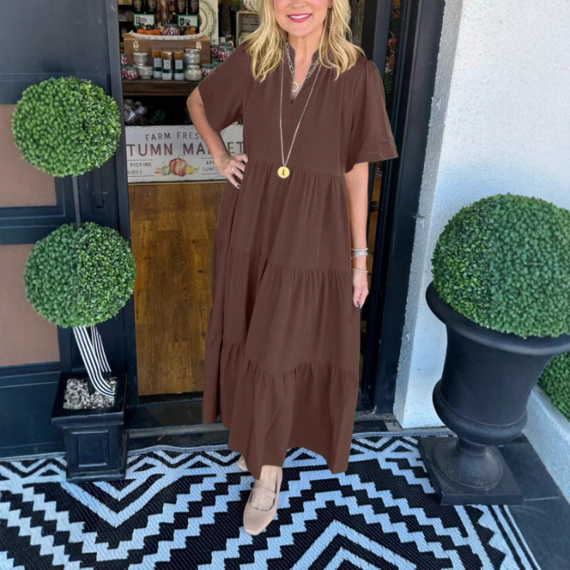 Robe maxi à manches longues pour femme avec décolleté en V et détail volant Chic und Stil
