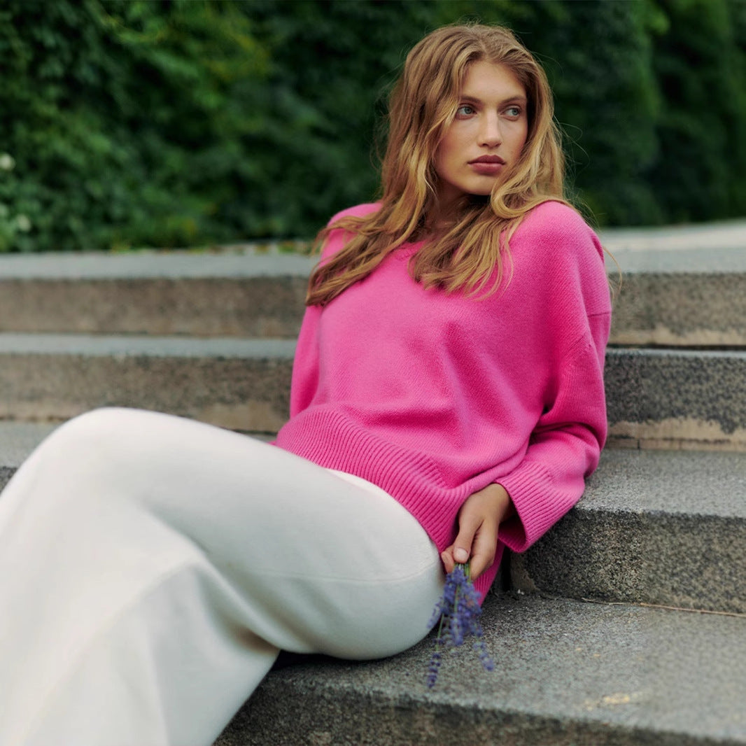 Dames Oversized V-Cou Tricot Pull Chic und Stil