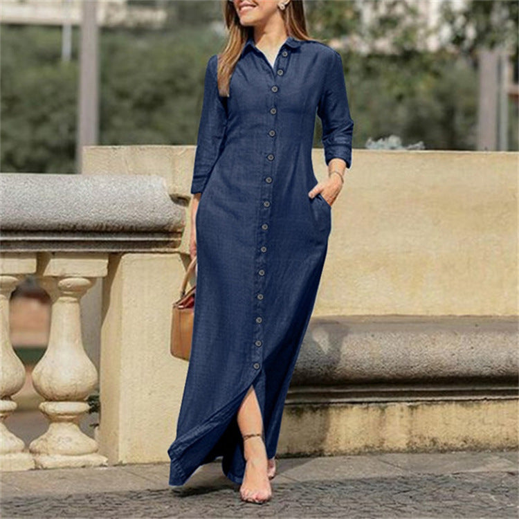 Robe maxi décontractée pour femmes avec fermeture à boutons fonctionnelle et poches latérales pratiques Chic und Stil