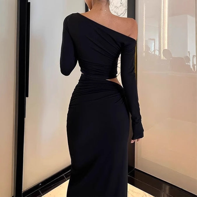 Robe maxi à manches longues pour femmes avec design asymétrique et détails volantés Chic und Stil
