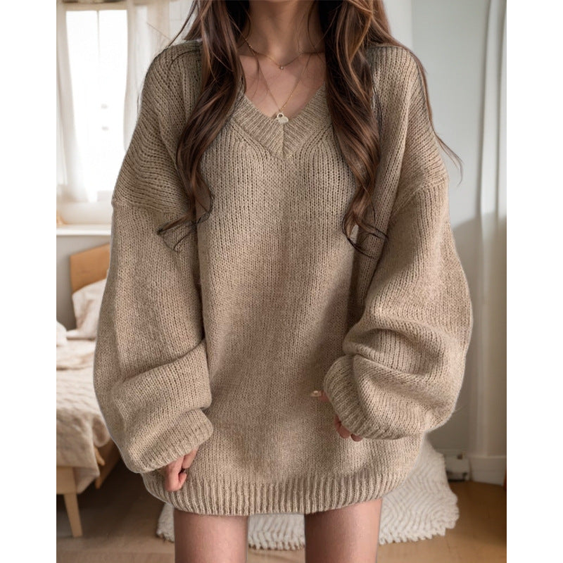 Pull en tricot surdimensionné pour femmes avec décolleté en V et manches amples Chic und Stil