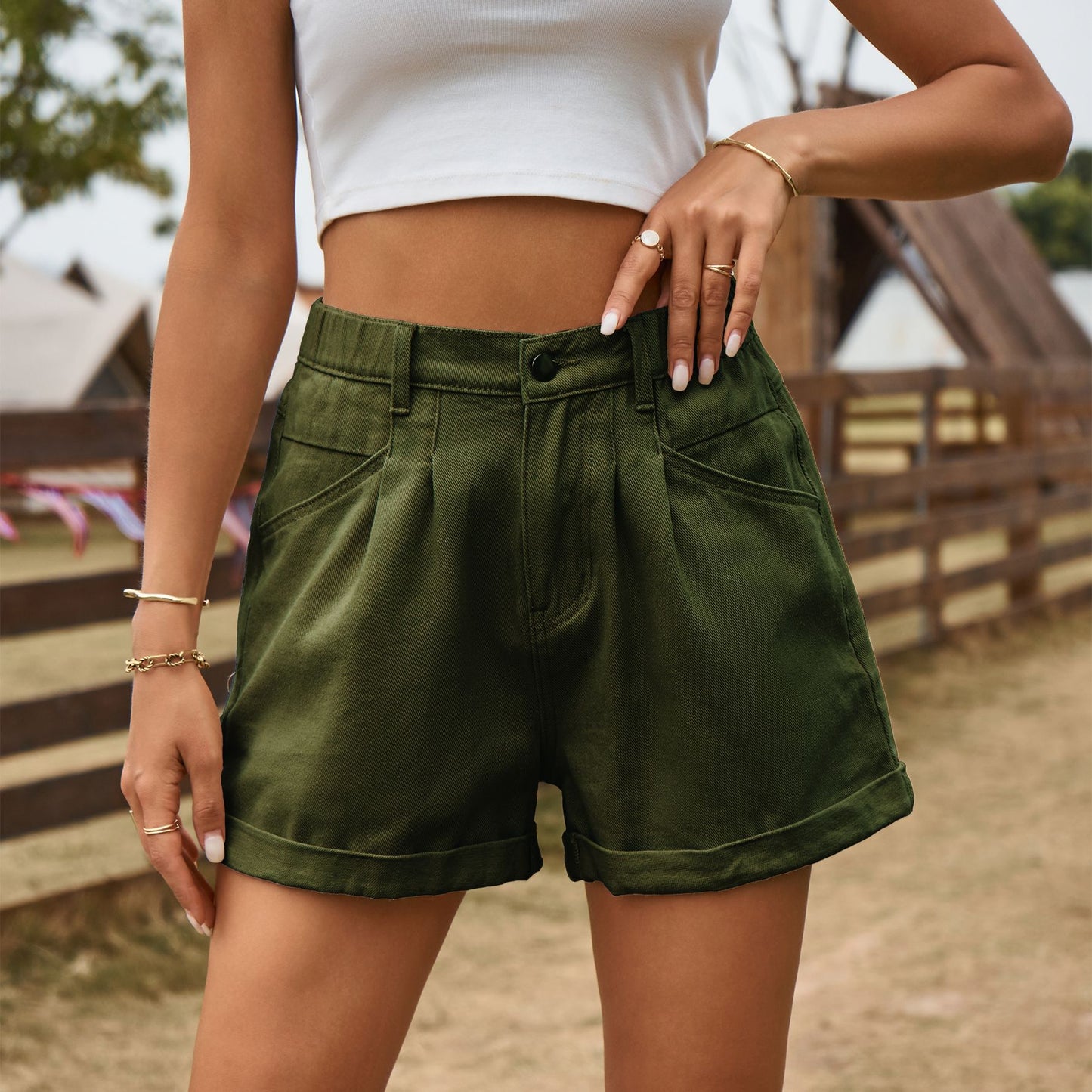 Women's High Waist Loose Denim Shorts with Practical Pockets Chic und Stil