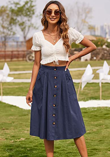 A-Line Button Front Skirt for Women with Pockets Chic and Style