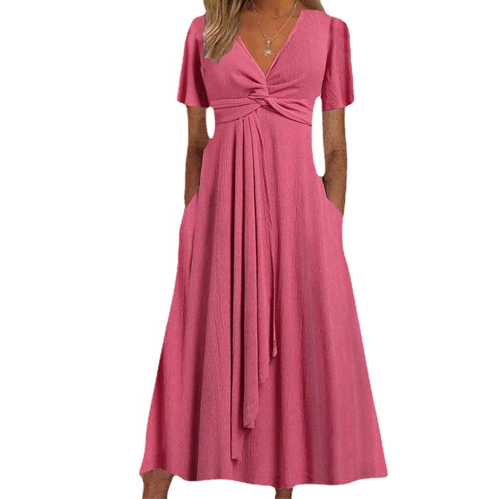 Robe midi à nœud tourné à col en V pour femmes avec poches Chic und Stil