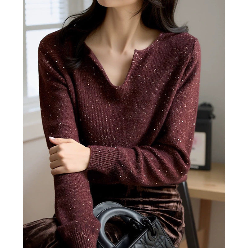 Pull scintillant femme à col en V Chic und Stil