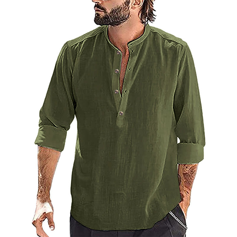 Chemise à manches longues décontractée pour hommes avec patte de boutonnage et col montant Chic und Stil
