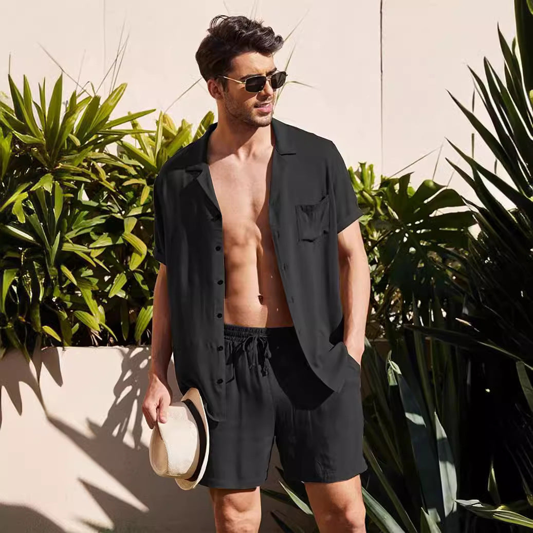 Homme Décontracté Ensemble Chemise à Manches Courtes et Shorts Chic und Stil
