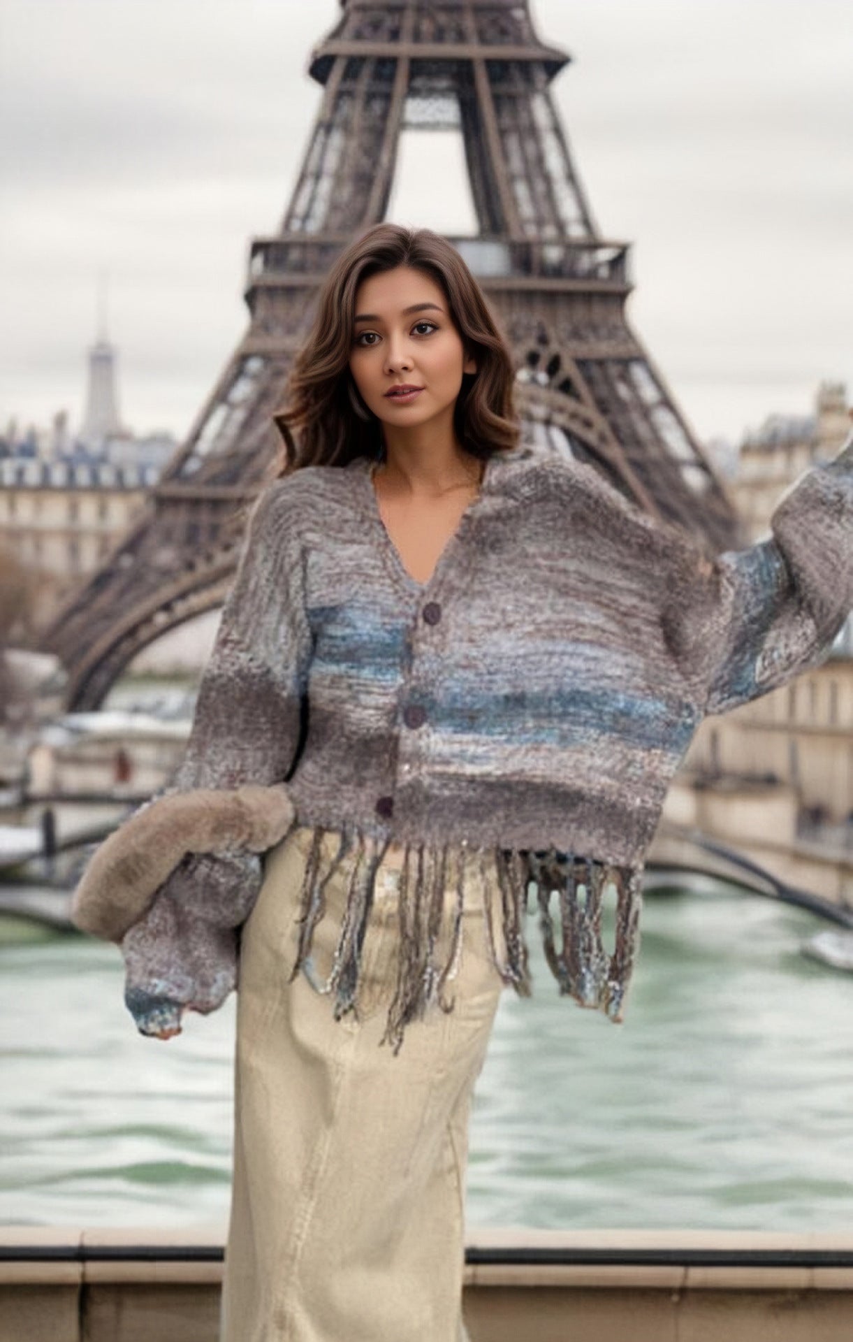 Veste en tricot courte pour femmes avec design frangé saisissant Chic und Stil