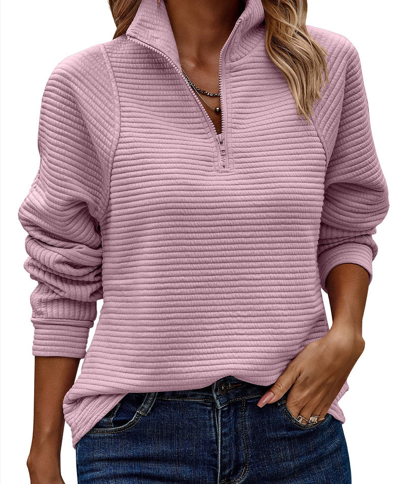 Pull en waffle à col montant et zip pour femmes Chic und Stil