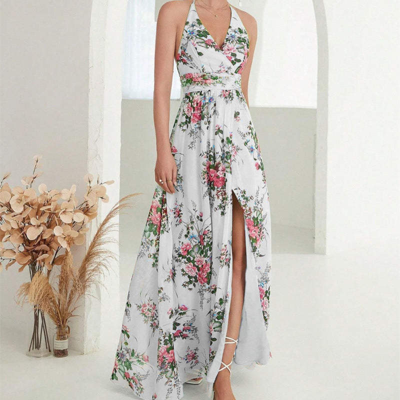 Robe maxi halter floral pour femmes Chic und Stil