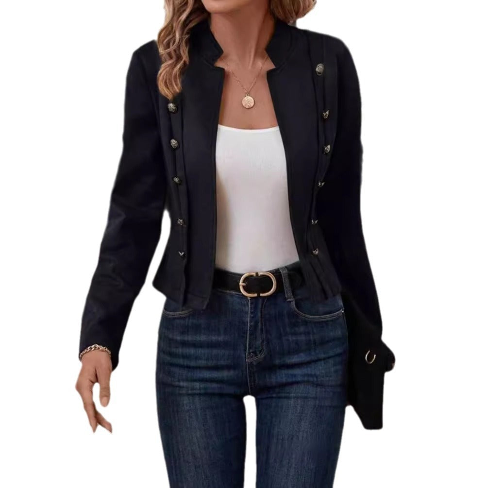 Blazer en daim féminin à boutons décoratifs Chic und Stil