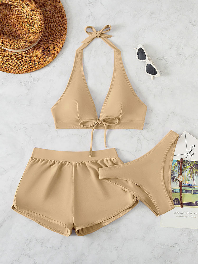 Dames Ensemble de bikini à halter élégant avec shorts imprimés Chic und Stil
