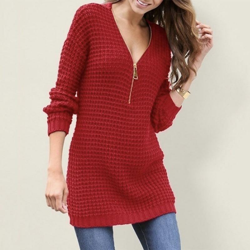 Pull en grandes mailles pour femmes avec fermeture éclair moderne et coupe décontractée Chic und Stil