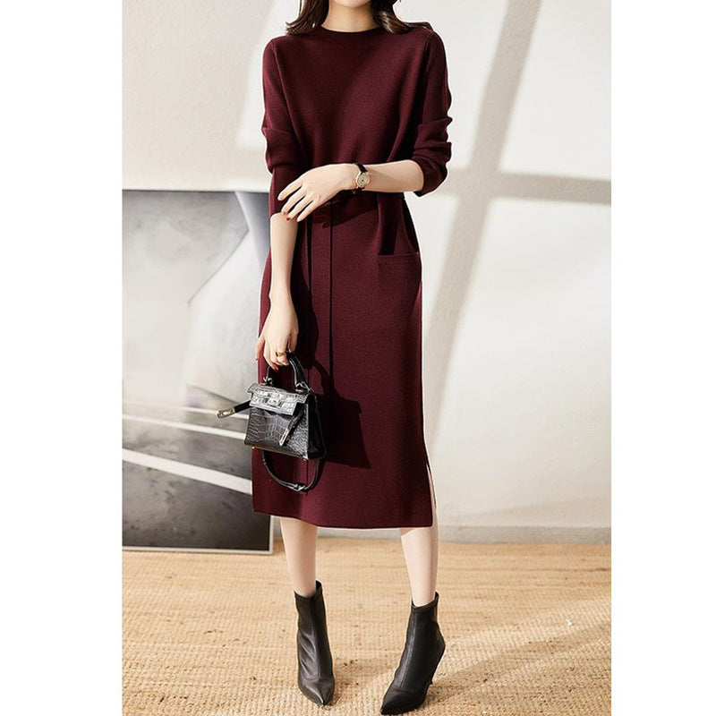Robe midi en tricot élégante pour femme avec taille ceinturée Chic und Stil
