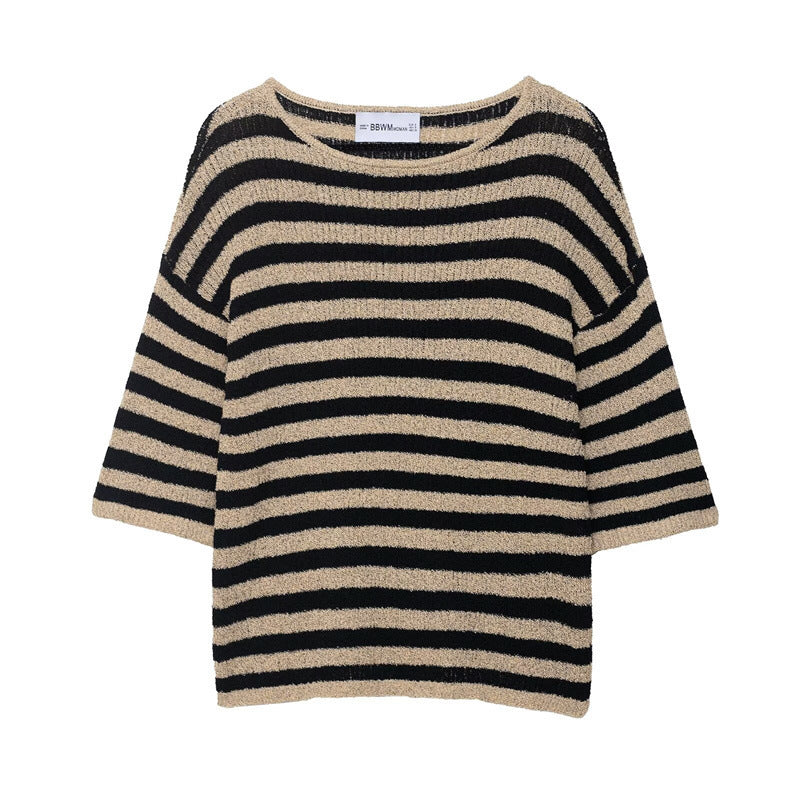 Pull en tricot décontracté pour femmes avec de larges rayures et un matériau doux Chic und Stil