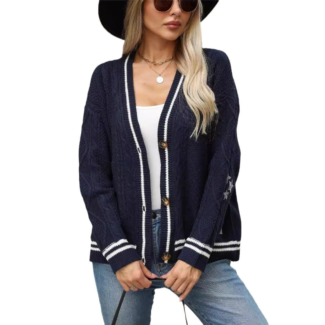 Cardigan en gros tricot pour dames avec des détails contrastants Chic und Stil