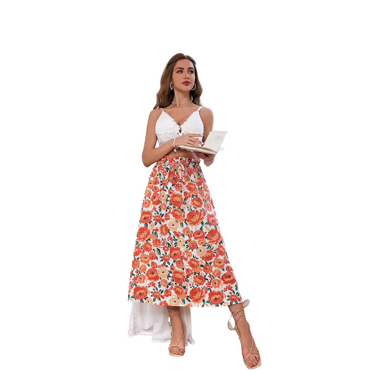 Jupe maxi élégante pour femmes avec design floral et taille élastique Chic und Stil