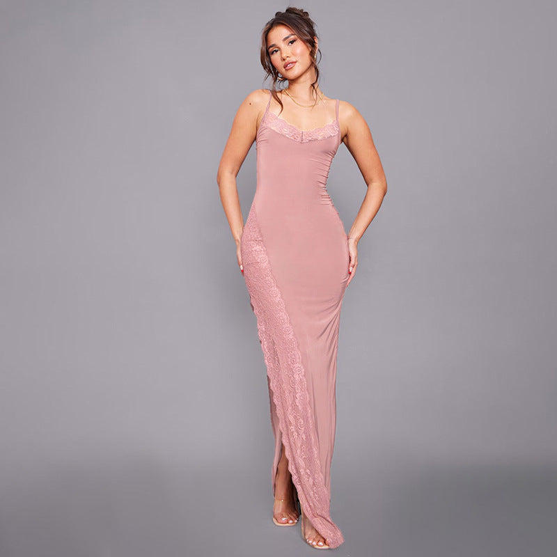 Robe maxi élégante pour femmes avec garniture en dentelle Chic und Stil