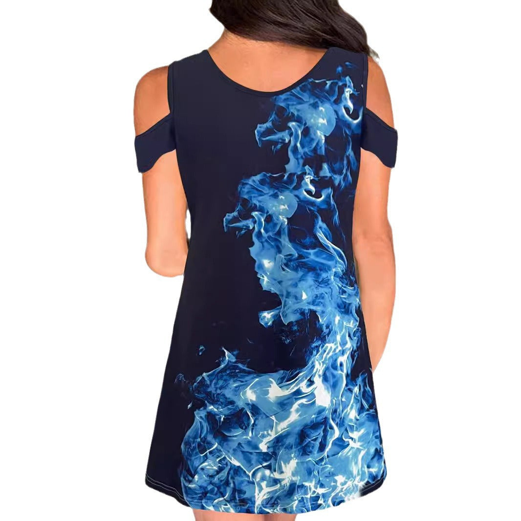 Dames Cold Shoulder Graphique Mini Robe Chic und Stil