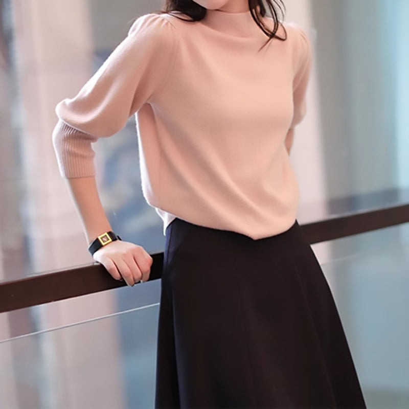 Pull à col haut à manches bouffantes élégant pour femmes Chic und Stil