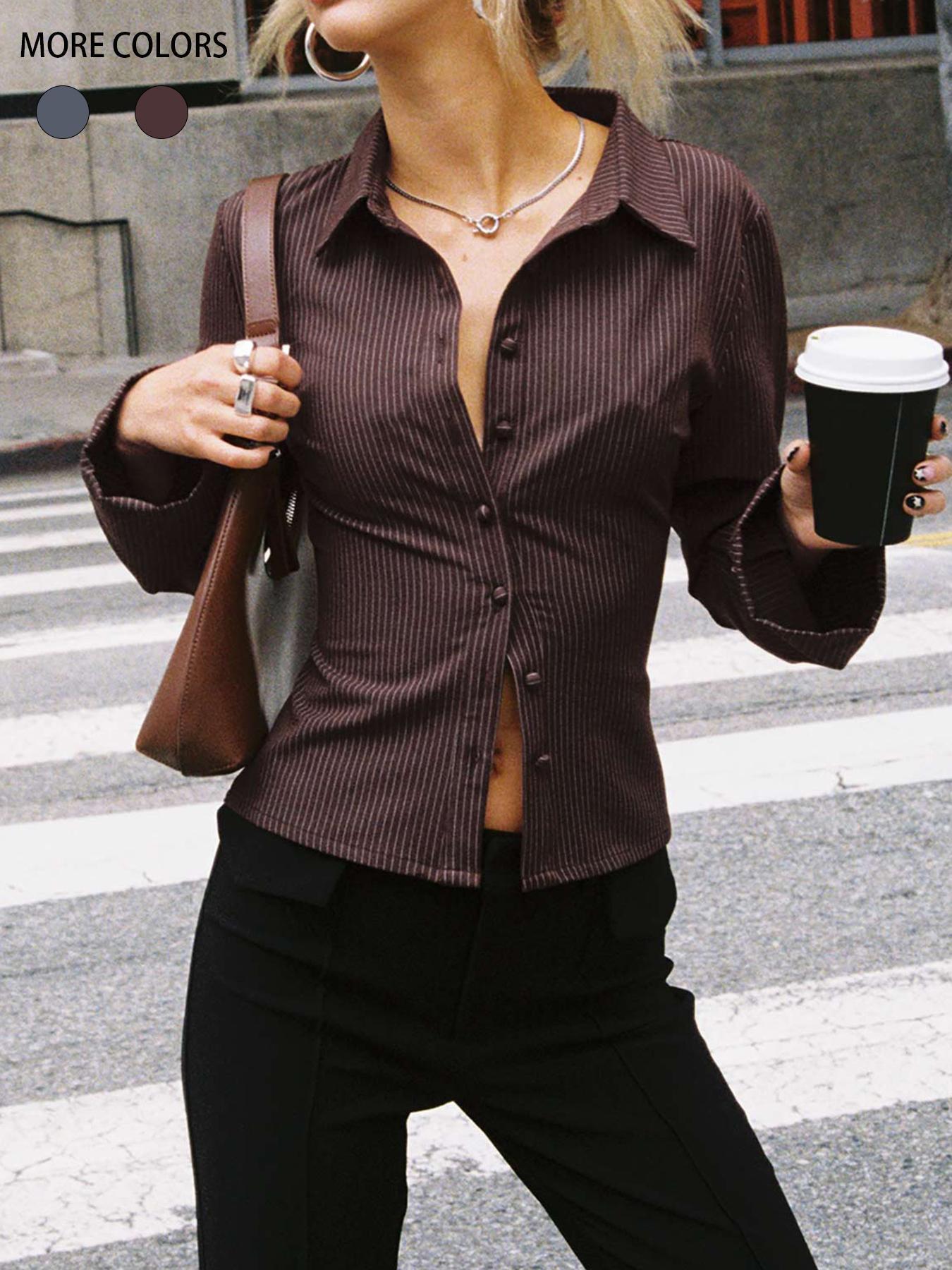 Chemisier rayé cintré pour dames avec col classique Chic und Stil