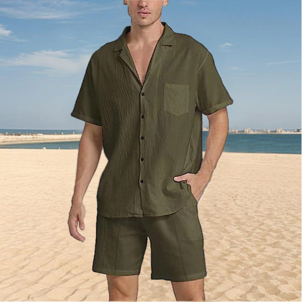 Chemise pour hommes décontractée à manches courtes avec design texturé et shorts assortis Chic und Stil