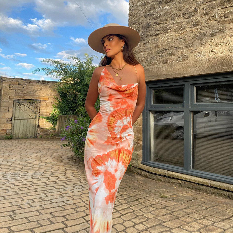 Robe maxi à col drapé tie-dye Chic und Stil pour femmes