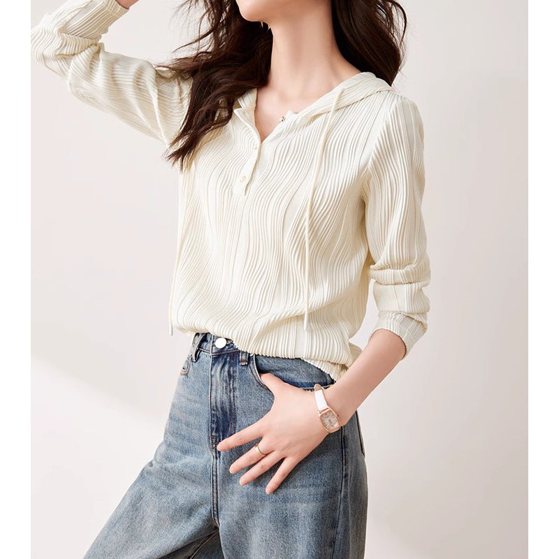 Haut détendu à capuche texturé pour femmes Chic und Stil