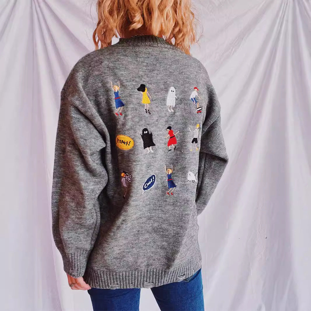 Pull femme avec motifs brodés colorés et coupe décontractée Chic und Stil