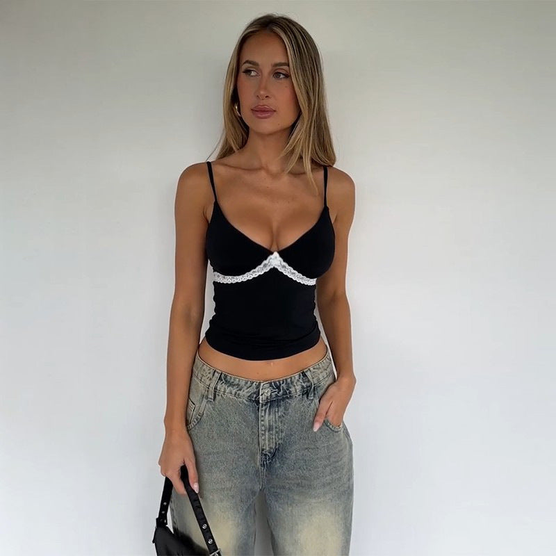 Top spaghetti pour femmes avec bord en dentelle Chic und Stil