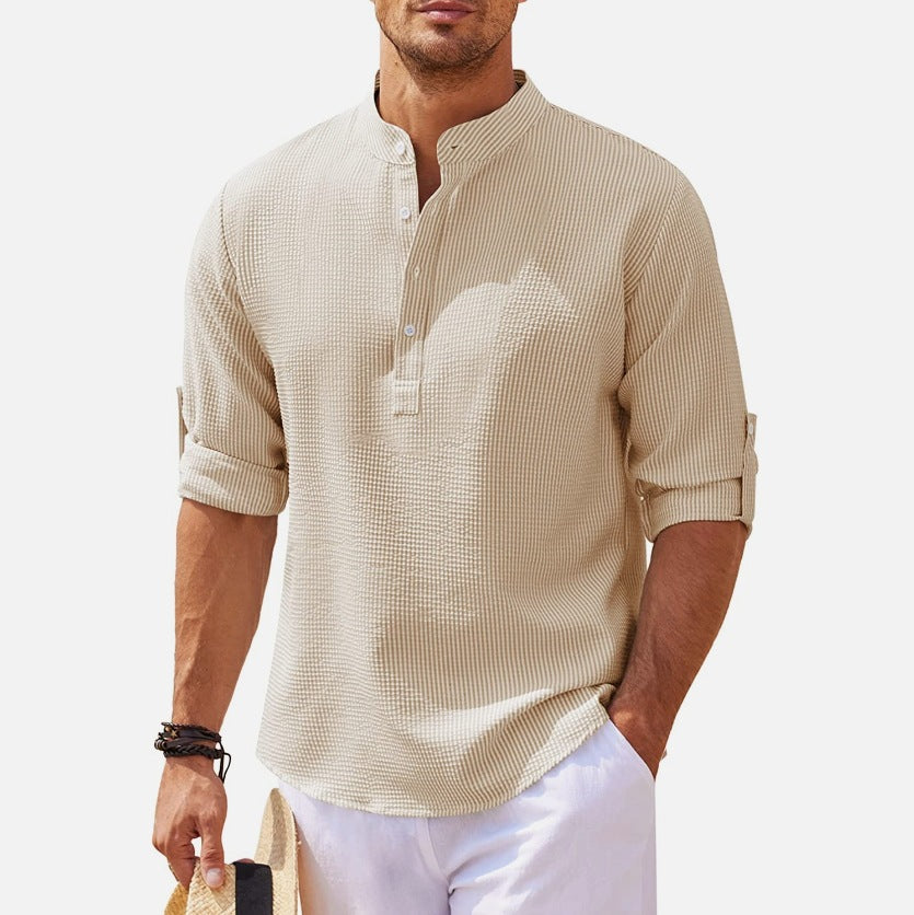 Chemise à manches longues décontractée pour hommes avec col montant et patte de boutonnage Chic und Stil
