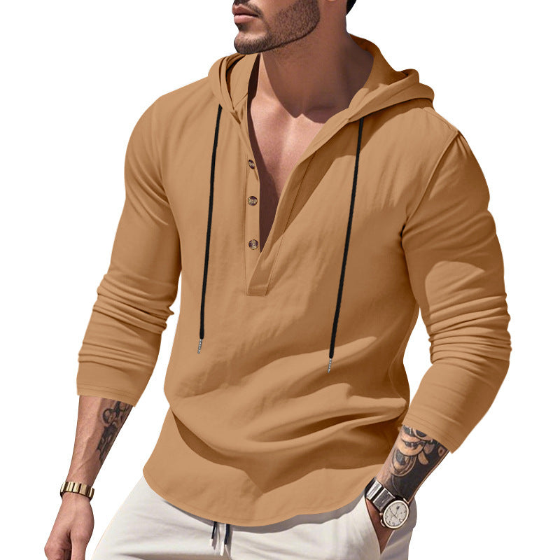 Hommes sweat à capuche décontracté avec col boutonné moderne Chic und Stil