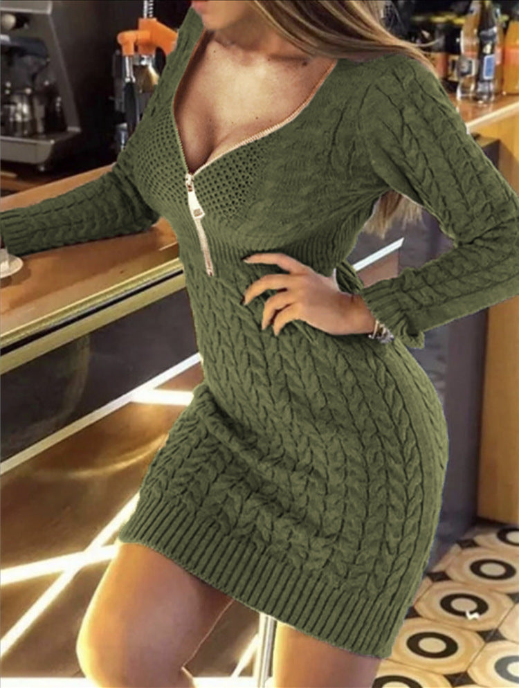 Robe en tricot pour femmes avec un design de fermeture éclair de haute qualité et un motif en losange texturé Chic und Stil