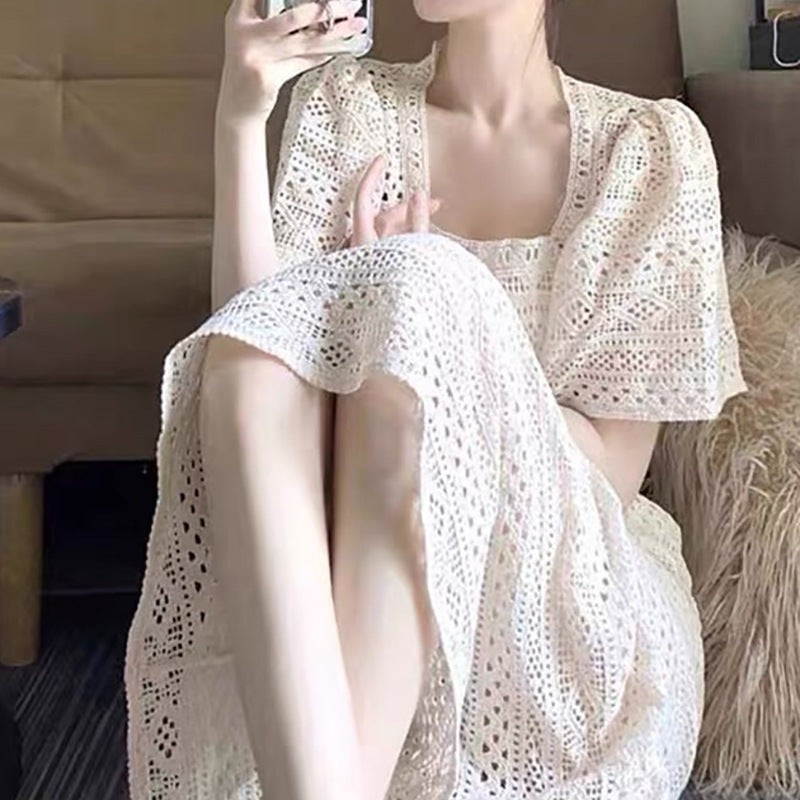 Robe midi en dentelle au crochet élégante pour femmes Chic und Stil