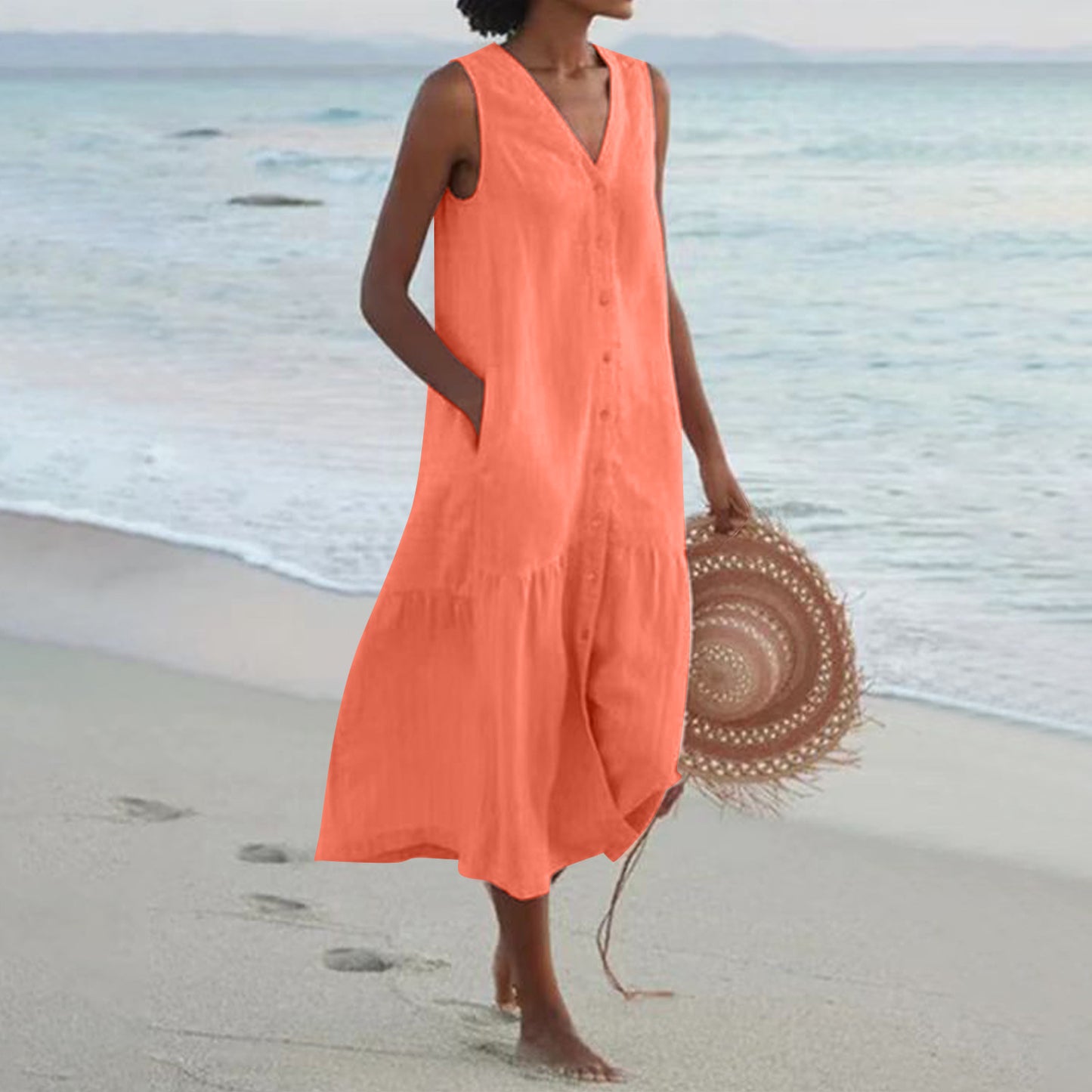 Women's airy maxi dress with button placket and practical pockets Chic und Stil